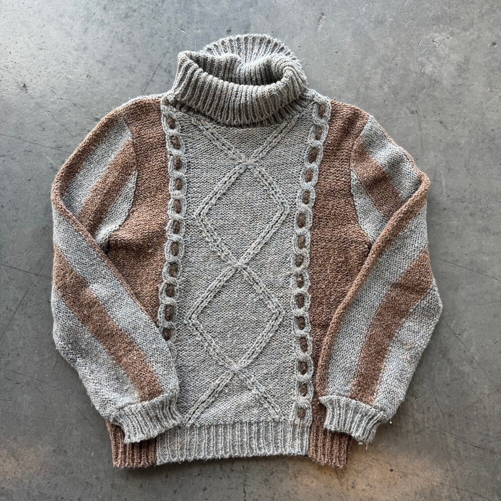 Vintage Y2k Beige Grey Knit Turtleneck Longsleeve Women's Sweater Medium